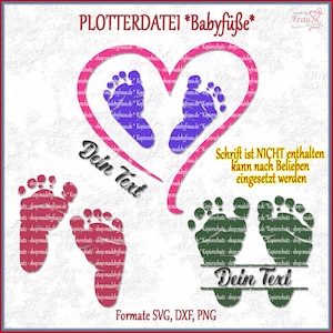 Plotter file * Baby feet in 3 variants | svg dxf png | plot baby | hello babe | baby shower | Gender Reveal | Heart