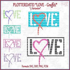 Fichier traceur * love - graffiti design avec coeur en 3 variantes, svg, dfx,