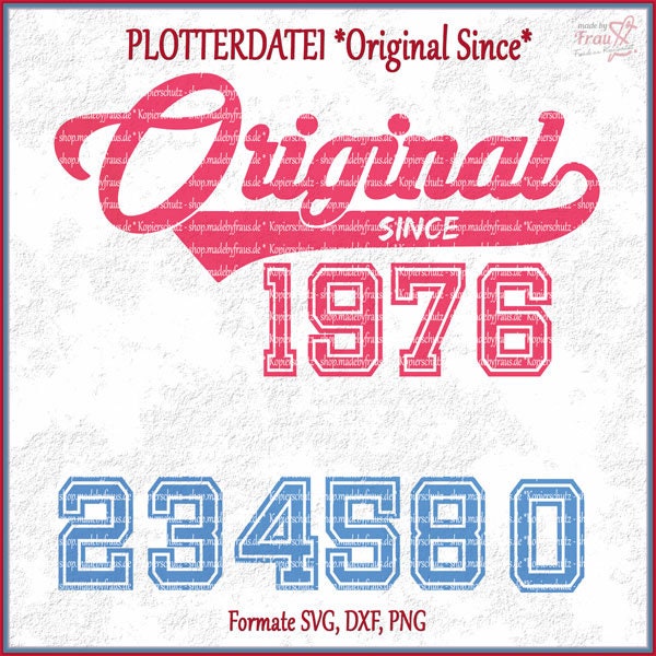 Plotter file * Original Since with year of birth - including numbers 0-9 in college style | dxf, png, svg | cutting file | family | Birthday