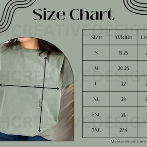 C1717 size chart - Comfort Colors 1717 Size Chart - Digital Download - CC1717 Size Chart - Unisex Size Chart - Tshirt Size Chart