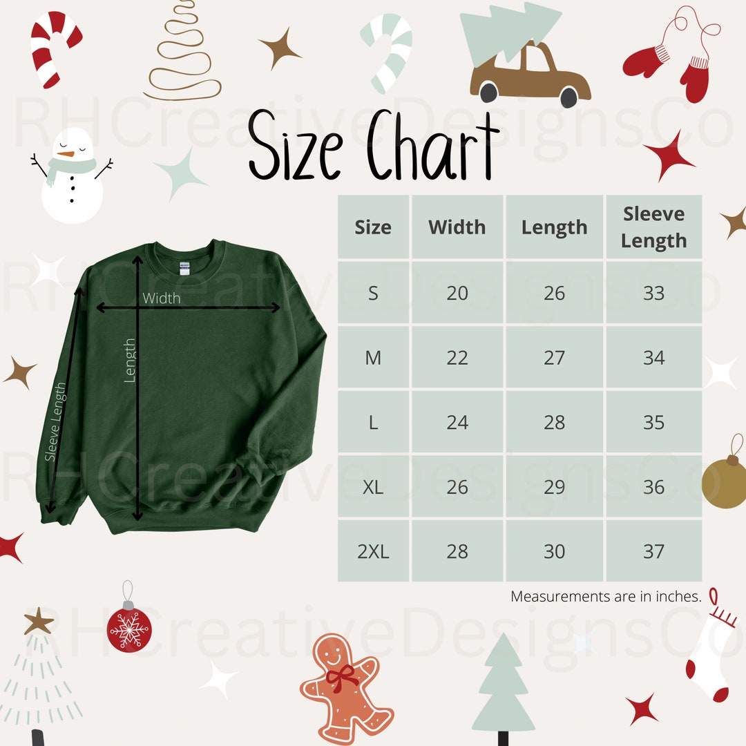 Forest Green Gildan 18000 Size Chart | Gildan 18000 Mockup Chart ...