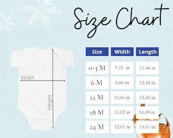 Rabbit Skins 4424 Size Chart | Rabbit Skins 4424 Mockup | Onesie Mockup | Onesie Size Chart | Infant Jersey Bodysuit Size Chart | Holiday