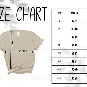 Gildan 5000 Size Chart | Gildan 5000 Mockup | Tshirt Size Chart | Gildan Shirt Size Guide | Digital Size Chart | Downloadable Size Chart