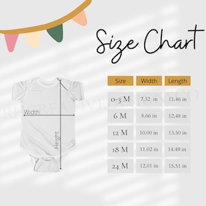 Rabbit Skins 4424 Size Chart | Rabbit Skins 4424 Mockup | Onesie Mockup | Onesie Size Chart | Infant Jersey Bodysuit Size Chart