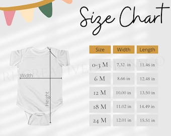 Rabbit Skins 4424 Size Chart | Rabbit Skins 4424 Mockup | Onesie Mockup | Onesie Size Chart | Infant Jersey Bodysuit Size Chart
