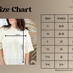 C1717 size chart - Comfort Colors 1717 Size Chart - Digital Download - CC1717 Size Chart - Unisex Size Chart - Ivory Tshirt Size Chart