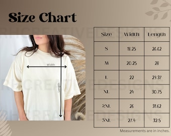 C1717 size chart - Comfort Colors 1717 Size Chart - Digital Download - CC1717 Size Chart - Unisex Size Chart - Ivory Tshirt Size Chart