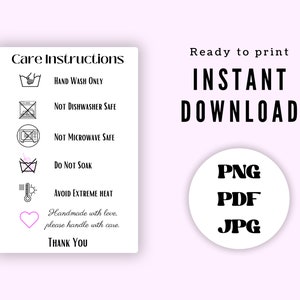 Glass Cup Care Card | Ready to Print | Cup Care Instructions | Tumbler Instructions | Printable | Digital File