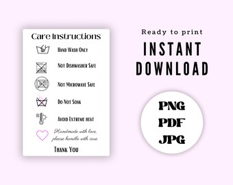 Glass Cup Care Card | Ready to Print | Cup Care Instructions | Tumbler Instructions | Printable | Digital File