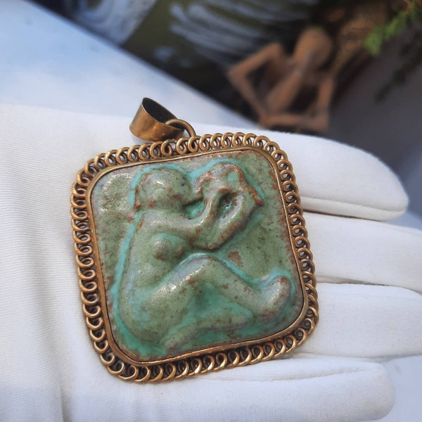 Rare Vintage Volmer Bahner Ceramic Pendant Circa 1930's, Danish Designer Volmer Bahner Jewelry