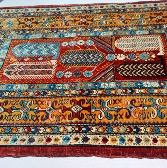 Hereke Silk Rug W 15,35 in   L 25,19 in (  64×39 cm ) Vintage Turkish Carpet  Very Fine Turkish Silk Hereke Rug/Carpet, Signed