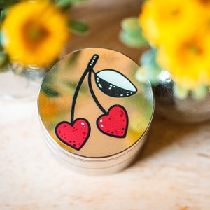 Cherry Grinder | Cute Grinder | Girly Grinder | Heart Grinder |  2.5&quot; Spice Grinder | Grinder Cute with Mini Scraper Tool