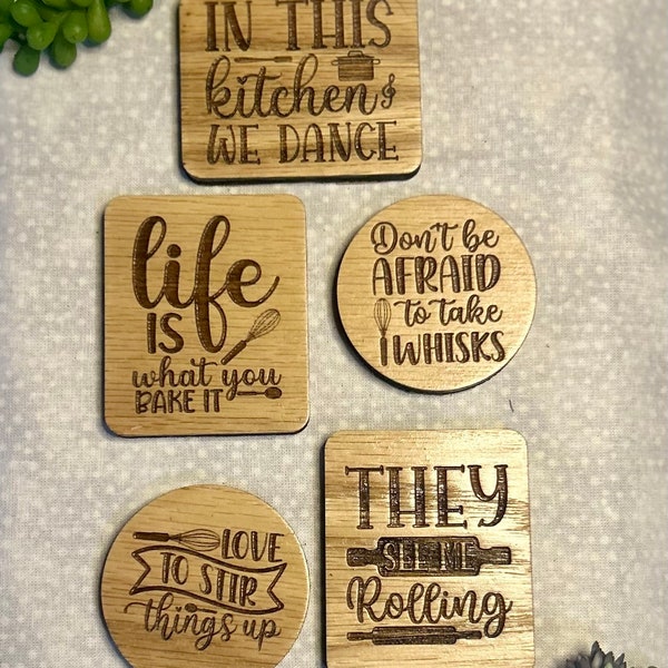 Kitchen Themed Wood Magnets | Funny Magnets| Kitchen Magnets | Kitchen Decor | Wood Magnets | Set of 5