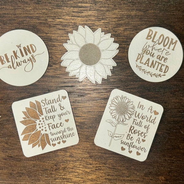 Sunflower Quotes Wood Magnets | Laser Engraved | Sunflower Magnets | Sunflower Decor | Wood Magnets | Set of 5