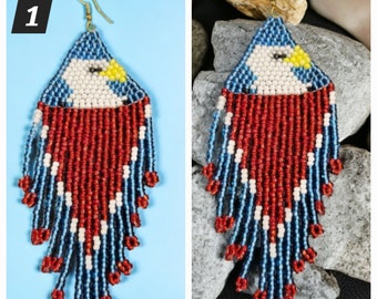 Beaded, handmade, earrings, birthday, Christmas, daughter, mother, mother's day, USA flag, patriotic, 4th of July, American  bald eagle