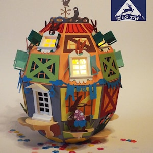 3D SVG Uma casa de ovos para o coelho da Páscoa, uma lanterna e um recipiente para doces.