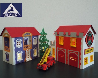 3D SVG The Jingle Bells Village part 16 The Fire Dept.+gift Fire Truck