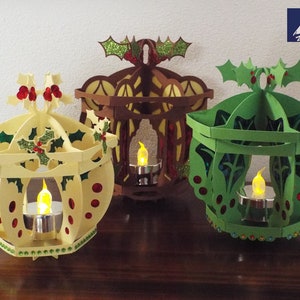 Bolas de linternas del árbol de Navidad "Holly and Candle" en formato SVG 3D y archivo de estudio