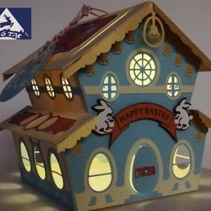 3D svg and studio file &quot;Easter Bunny house and garden&quot;