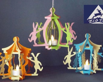 3D SVG, studio file and PDF   Lantern “Happy Easter” a decor for dancing  bunnies.