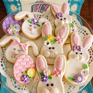 Large Designer  Easter Bunny & Egg Faux Fake Bake Cookie Set of two cookies, Display Food. Prop, Tier Tray