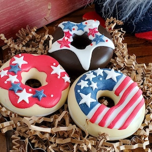 Faux 4th of July Patriotic Donuts Fake Bake/Food /Display/Props/ Centerpieces/ Favors