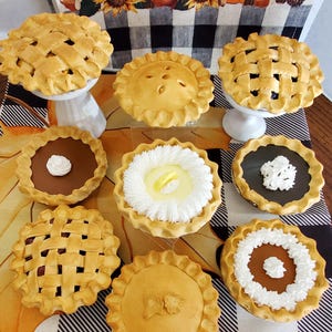 4” Pumpkin, Cherry, Blueberry, Apple, Chocolate , Banana Cream & Peach, Tart/Pies Faux Food /Fake Bake/ Replica /Prop/Display