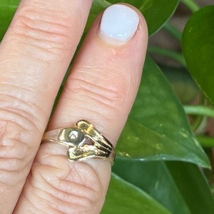Art Deco 2 Tone Vintage Diamond Ring | Flush Set Diamond Pinky Ring | April Birthstone Ring | White and Yellow Gold Ring for Women ~  Lot 26
