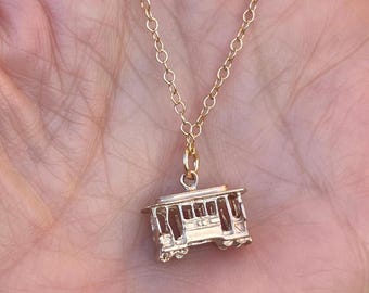 Vintage 14K Gold Cable Car Charm | Solid Gold Trolly Pendant | Vintage Jewelry 3D  #68