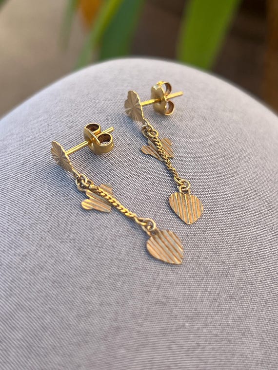 Vintage Solid Gold Drop Dangle Earrings, Post Dan… - image 8