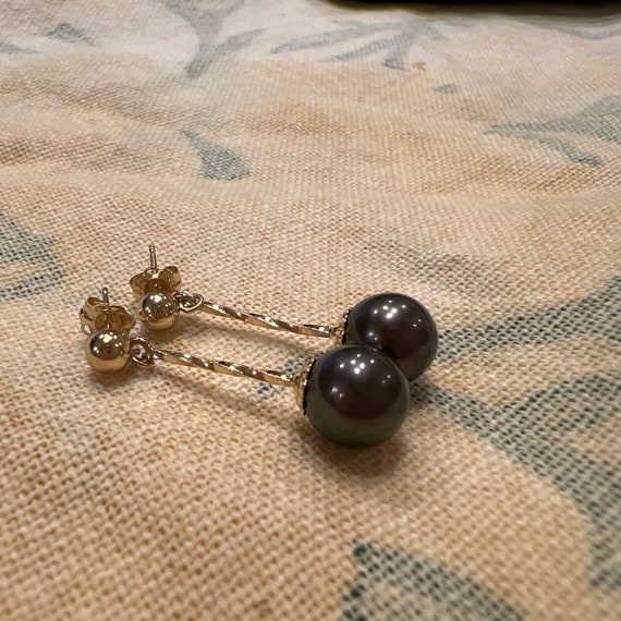Vintage Black Pearl Dangle Earrings | Black Pearl… - image 8