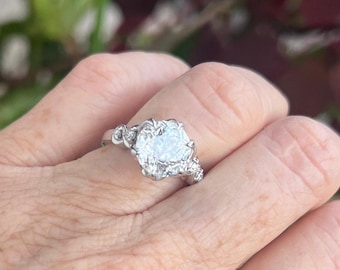 Vintage Sterling Silver Tulip CZ Ring – 4ct Cushion Cut Center Stone, Size 8 #192