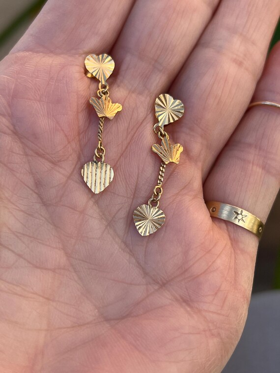 Vintage Solid Gold Drop Dangle Earrings, Post Dan… - image 7