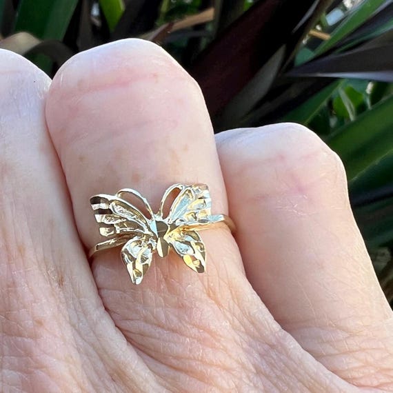Old School Butterfly Ring | Solid 10k Stacking Di… - image 1