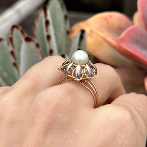 Vintage Pearl Ring Size 6  | 14k 2 Tone Old Pearl Cocktail Ring |  Unique  Pearl Ring | White and Yellow Gold Mounting | Lot Number 17