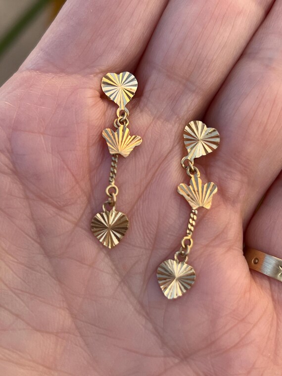 Vintage Solid Gold Drop Dangle Earrings, Post Dan… - image 4