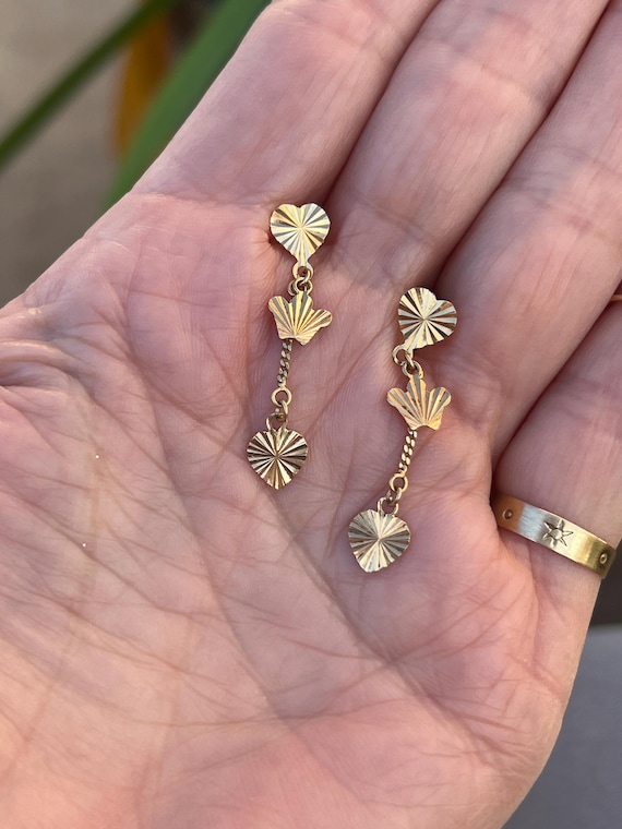 Vintage Solid Gold Drop Dangle Earrings, Post Dan… - image 6