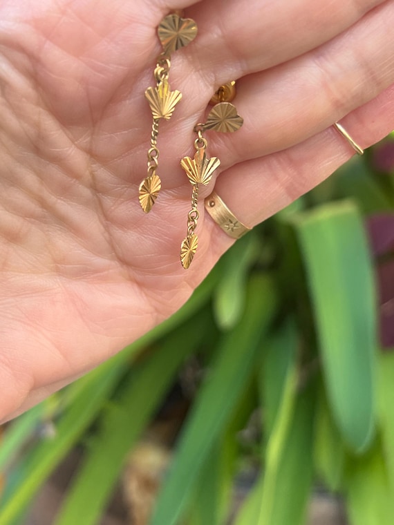 Vintage Solid Gold Drop Dangle Earrings, Post Dan… - image 10