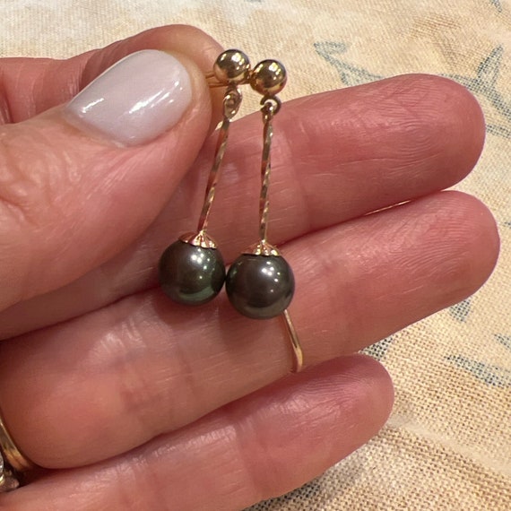 Vintage Black Pearl Dangle Earrings | Black Pearl… - image 5