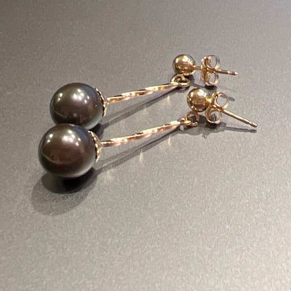 Vintage Black Pearl Dangle Earrings | Black Pearl… - image 9