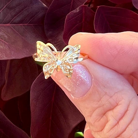 Old School Butterfly Ring | Solid 10k Stacking Di… - image 3