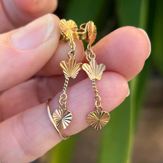 Vintage Solid Gold Drop Dangle Earrings, Post Dan… - image 1