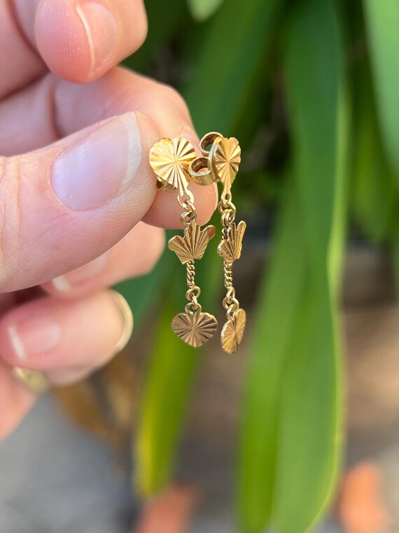 Vintage Solid Gold Drop Dangle Earrings, Post Dan… - image 3