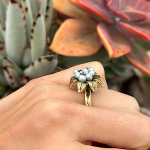 Vintage Pearl Ring Size 5 | 14k Gold, Pearls and Diamonds all Set to Resemble a Flower |  Antique Floral Design Ring ~ Lot number 5