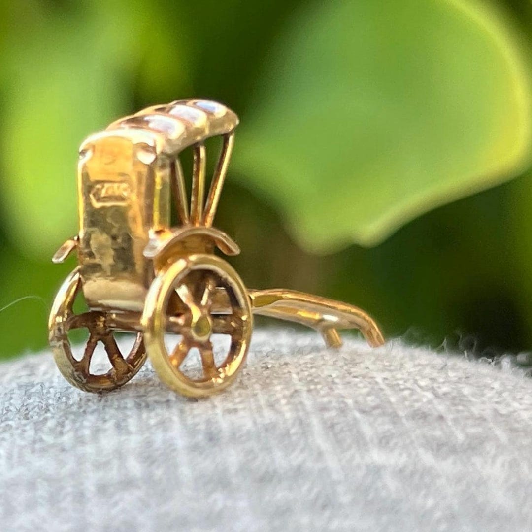 Vintage Rickshaw Charm | Solid 14k Gold Chinese Travel Pendant 508 - Etsy