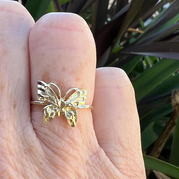 Old School Butterfly Ring | Solid 10k Stacking Di… - image 8