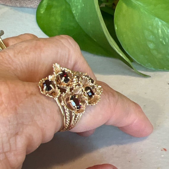 Vintage Garnet Ring | Unique Gold Ring with Garne… - image 1