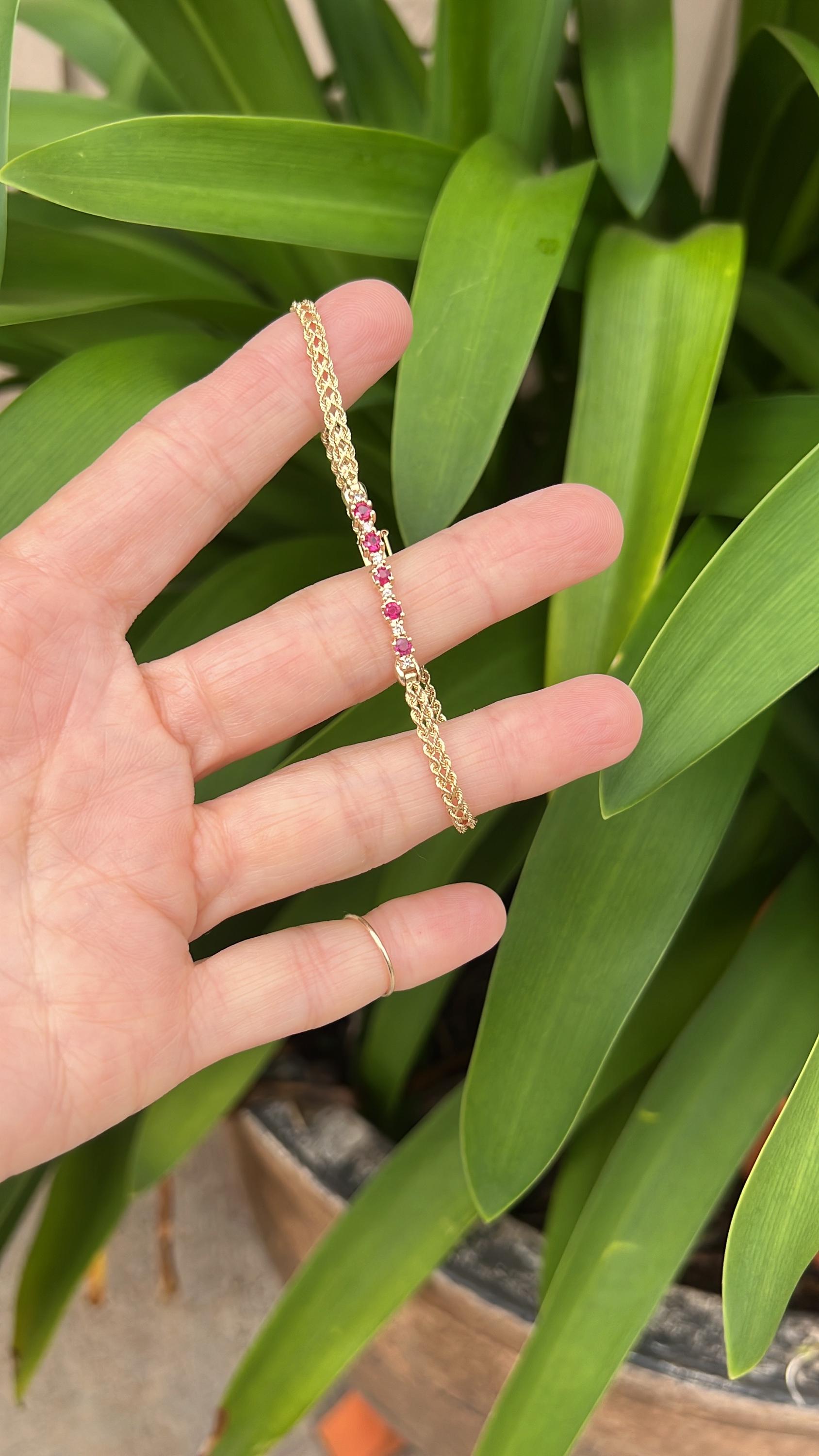 Ruby Ropes Vintage 14k Ruby & Diamond Double Rope Bracelet – 7 Inch #489 - Etsy