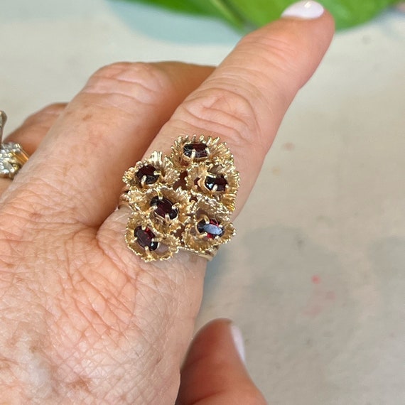 Vintage Garnet Ring | Unique Gold Ring with Garne… - image 7