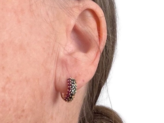 Half Hoop Post Hoops, 70s Gemstone Earrings | Est… - image 5